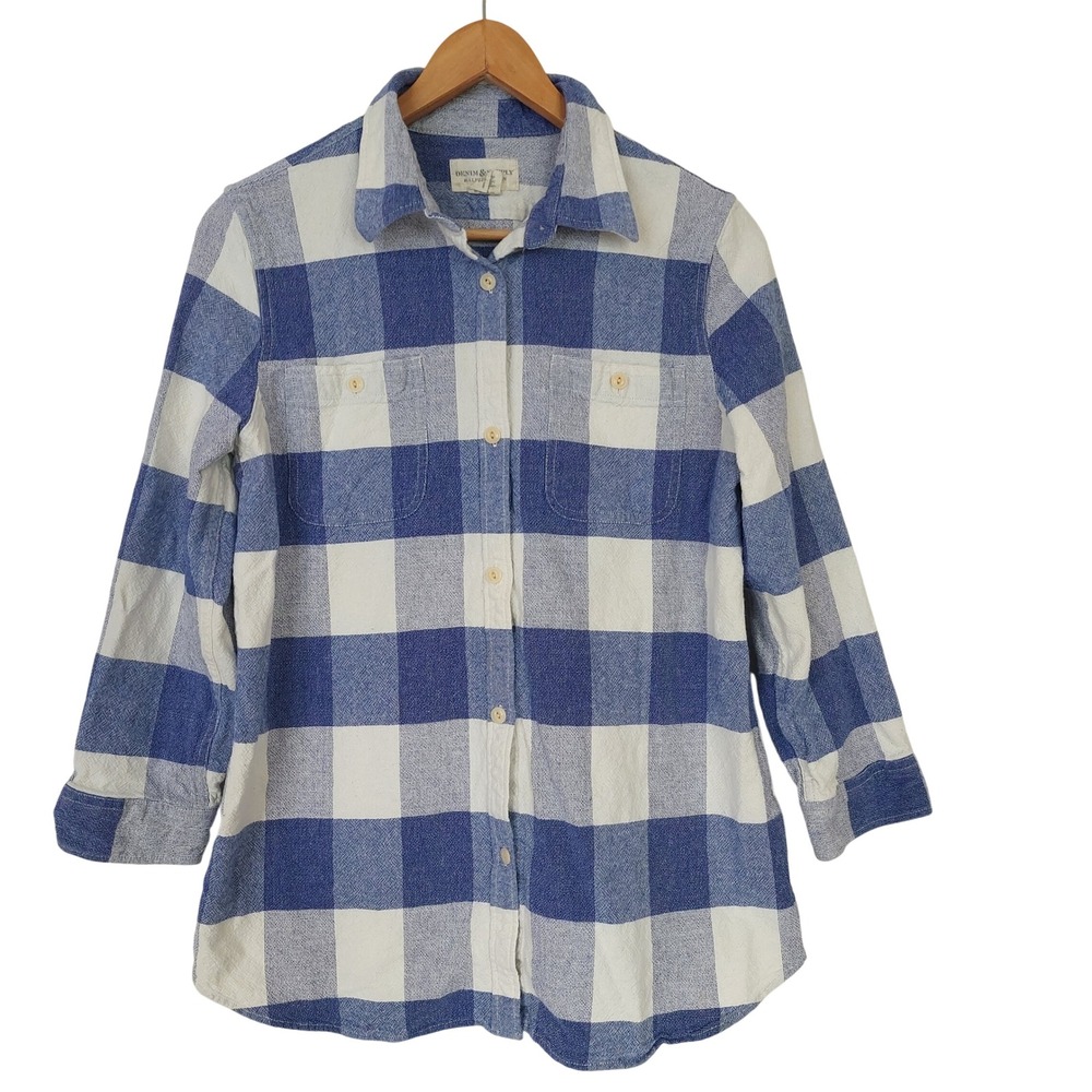 Denim & Supply Ralph Lauren Blue White Buffalo Plaid Flannel‎ Shirt Size Large